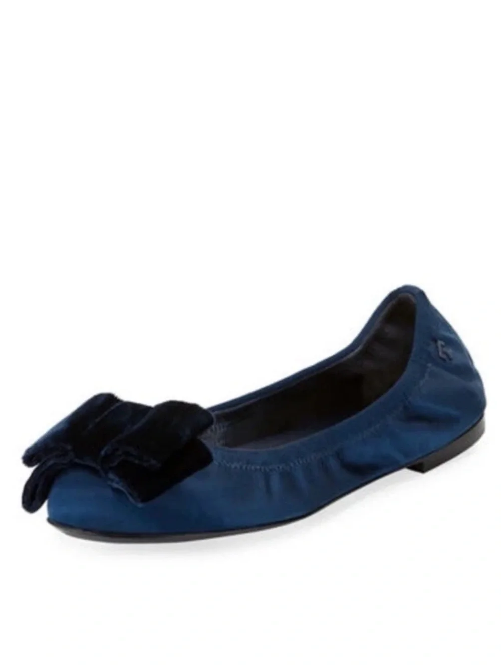 Tory Burch Satin Viola Velvet Bow Ballet Flat Navy Blue Sz 6 Wedding Classic